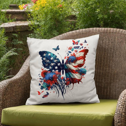 American Flag Patriotic Butterfly Indoor-Outdoor Pillow - Mallard Moon Gift Shop