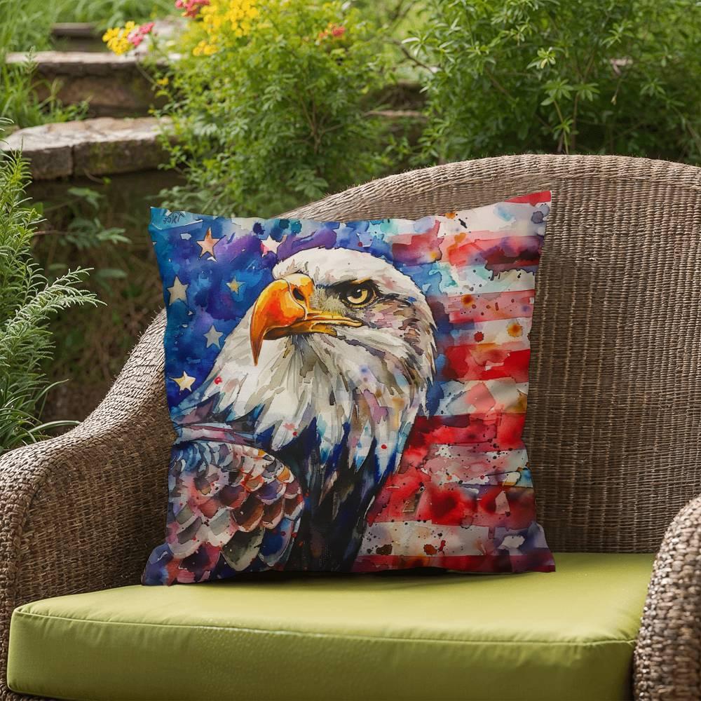 Eagle with American Flag Patriotic Indoor/Outdoor Pillow Decor - Mallard Moon Gift Shop