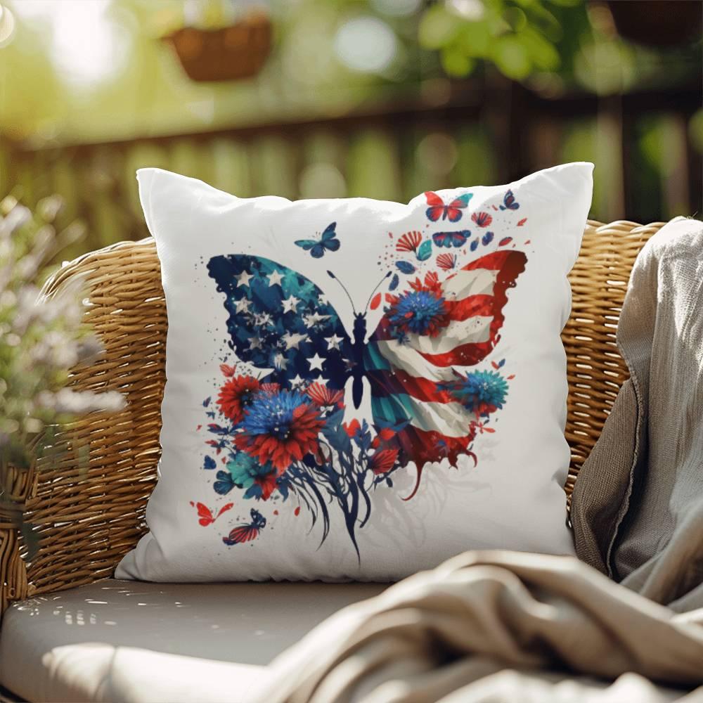 American Flag Patriotic Butterfly Indoor-Outdoor Pillow - Mallard Moon Gift Shop