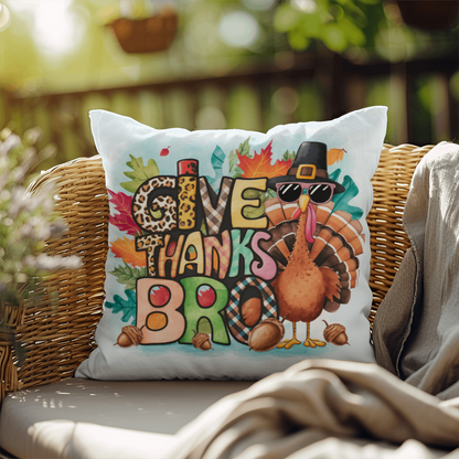 Give Thanks Bro Thanksgiving Pillow – Cool Turkey with Sunglasses Cushion – Indoor/Outdoor, 3 Sizes - Mallard Moon
