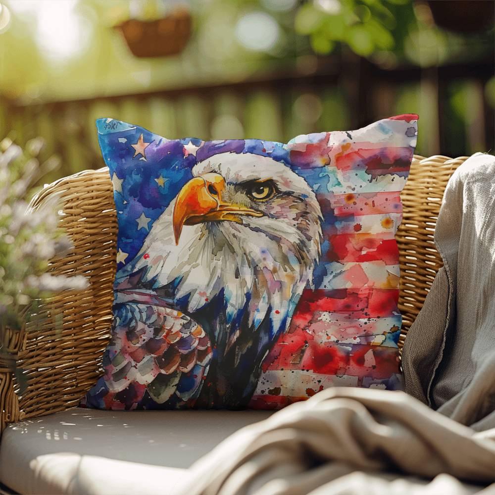 Eagle with American Flag Patriotic Indoor/Outdoor Pillow Decor - Mallard Moon Gift Shop