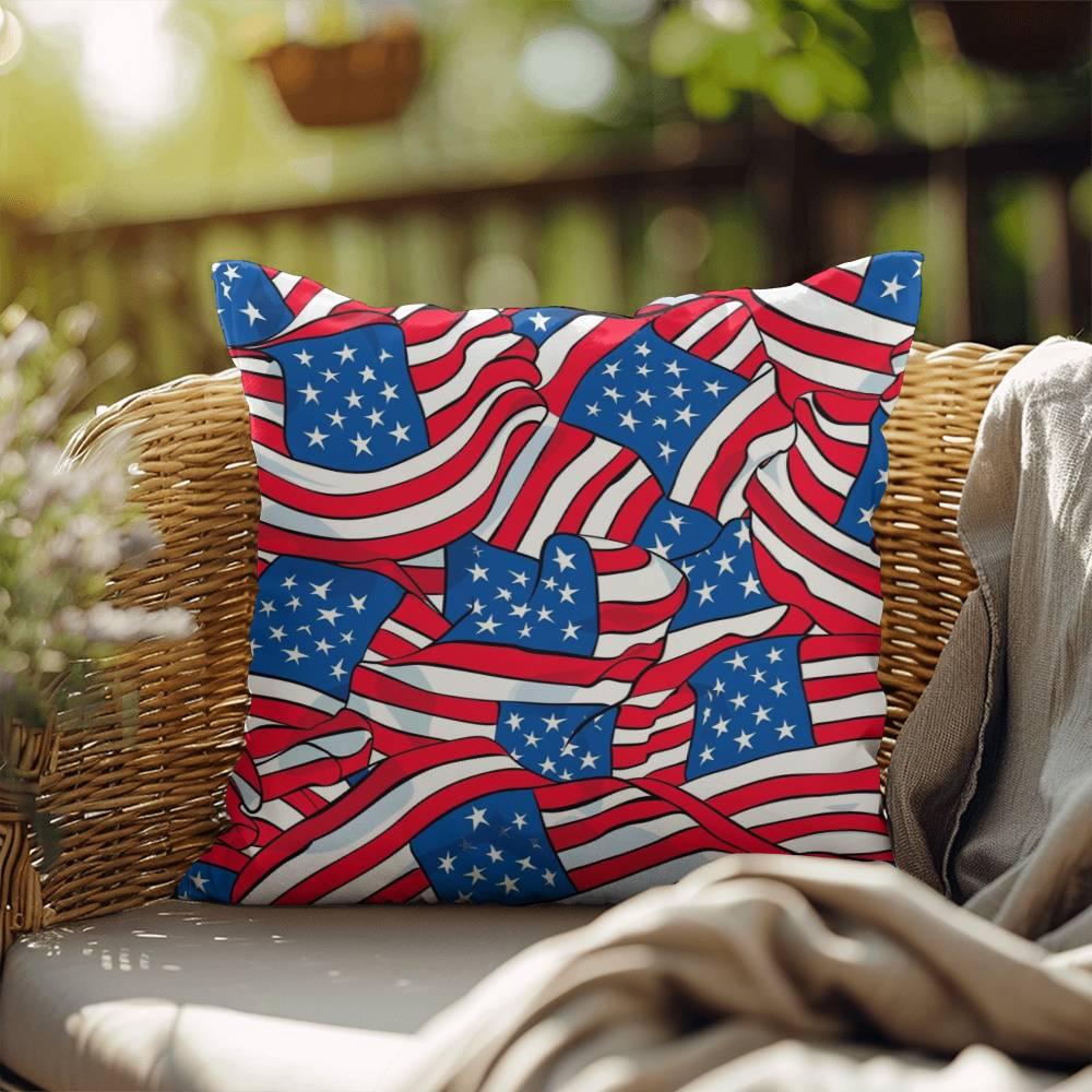 Patriotic American Flags Indoor-Outdoor Printed Pillow - Mallard Moon Gift Shop