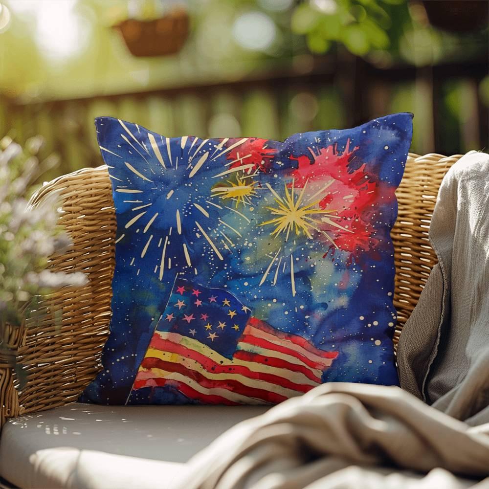 Fireworks Flag and Freedom Patriotic Indoor-Outdoor Home Decor Pillow - Mallard Moon Gift Shop