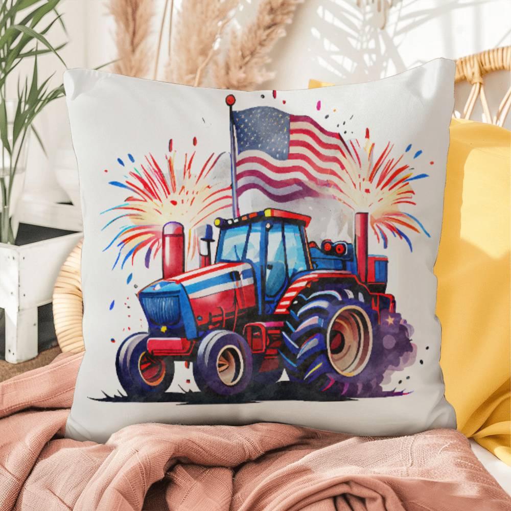 Tractor Fourth of July Parade Patriotic Indoor-Outdoor Pillow - Mallard Moon Gift Shop