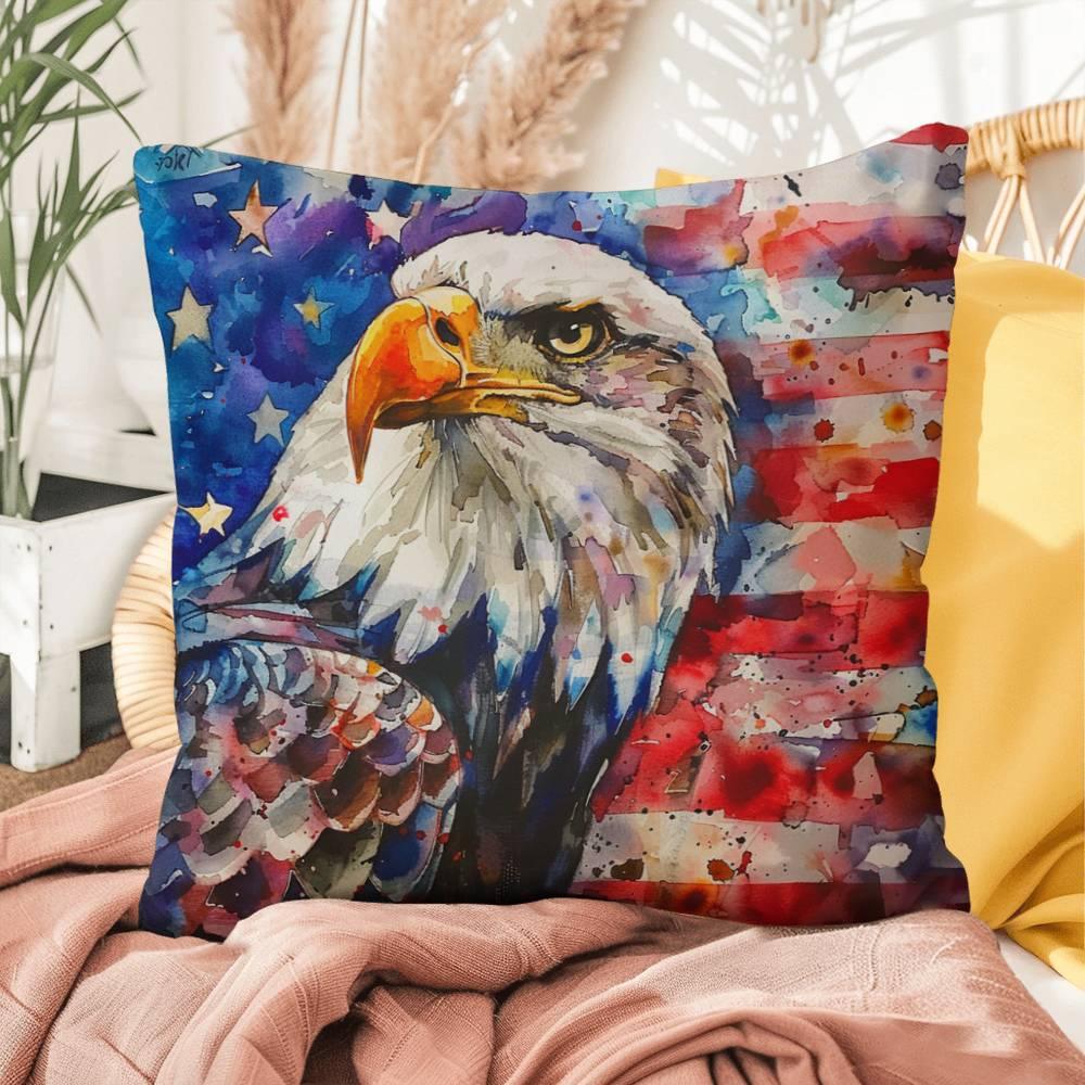 Eagle with American Flag Patriotic Indoor/Outdoor Pillow Decor - Mallard Moon Gift Shop
