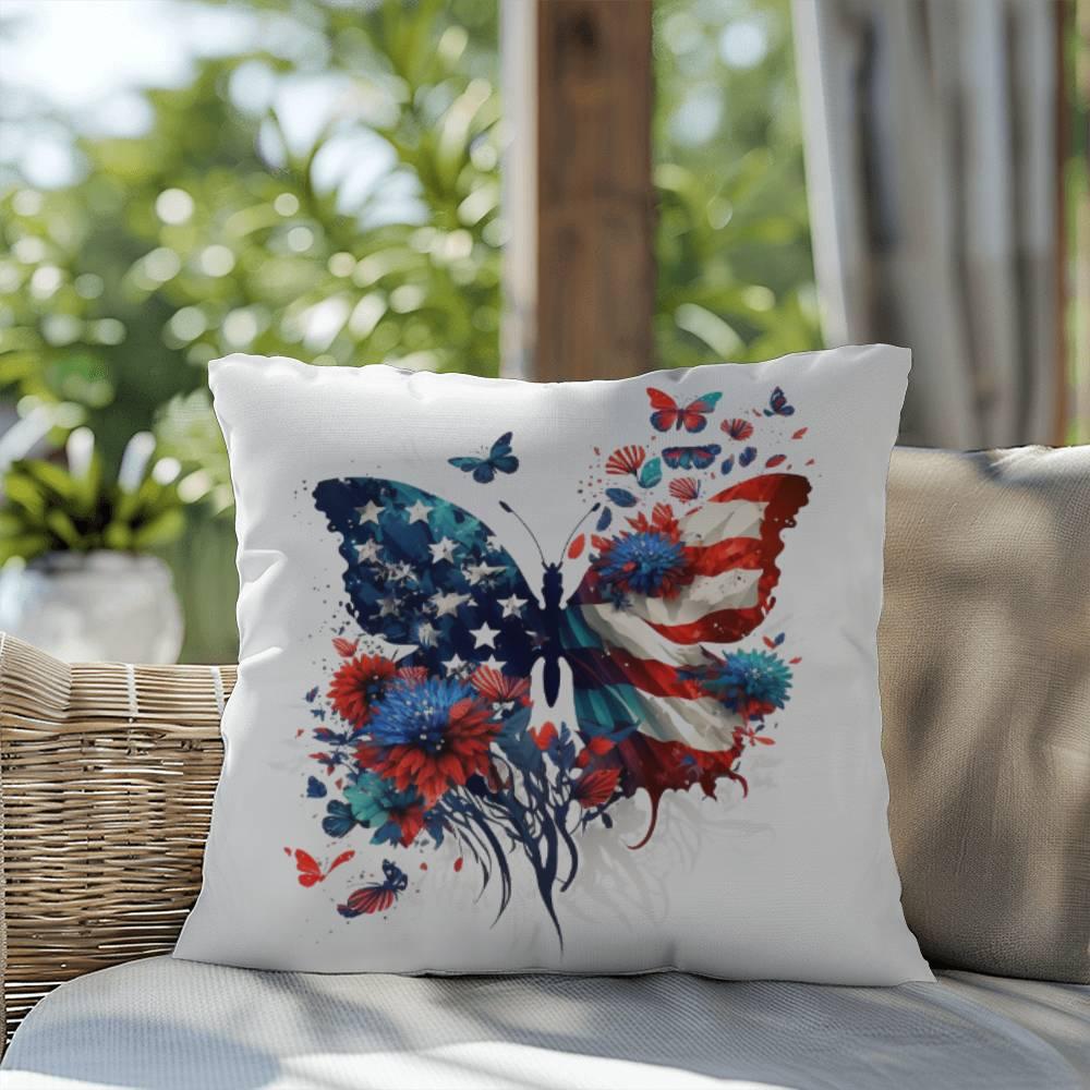 American Flag Patriotic Butterfly Indoor-Outdoor Pillow - Mallard Moon Gift Shop
