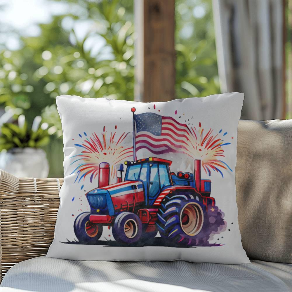 Tractor Fourth of July Parade Patriotic Indoor-Outdoor Pillow - Mallard Moon Gift Shop