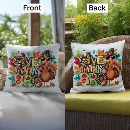 Give Thanks Bro Thanksgiving Pillow – Cool Turkey with Sunglasses Cushion – Indoor/Outdoor, 3 Sizes - Mallard Moon