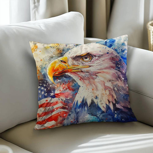 Patriotic Eagle with American Flag Pillow Cover - Mallard Moon Gift Shop