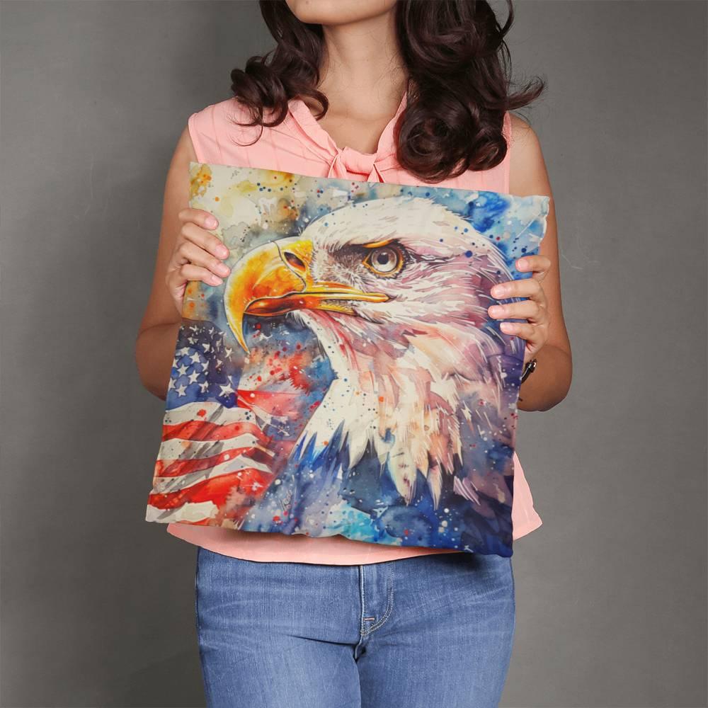 Patriotic Eagle with American Flag Pillow Cover - Mallard Moon Gift Shop