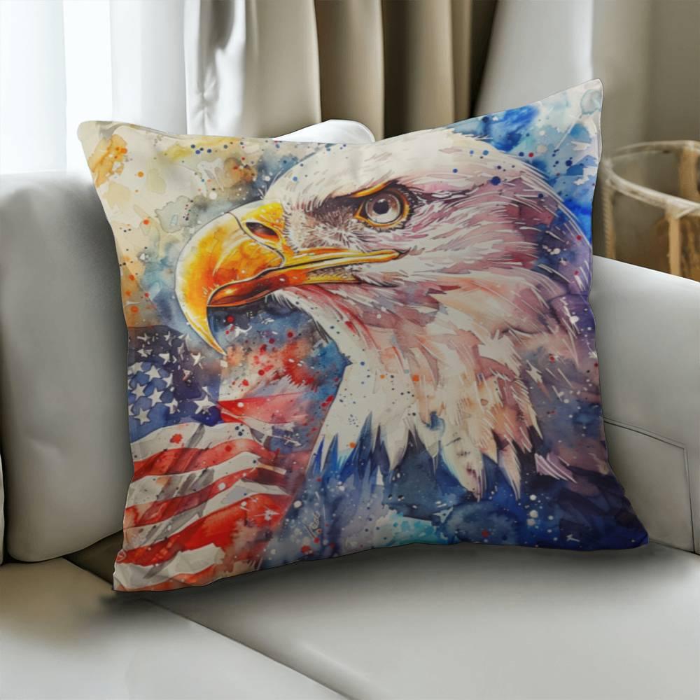 Patriotic Eagle with American Flag Pillow Cover - Mallard Moon Gift Shop