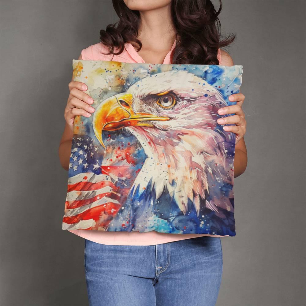 Patriotic Eagle with American Flag Pillow Cover - Mallard Moon Gift Shop