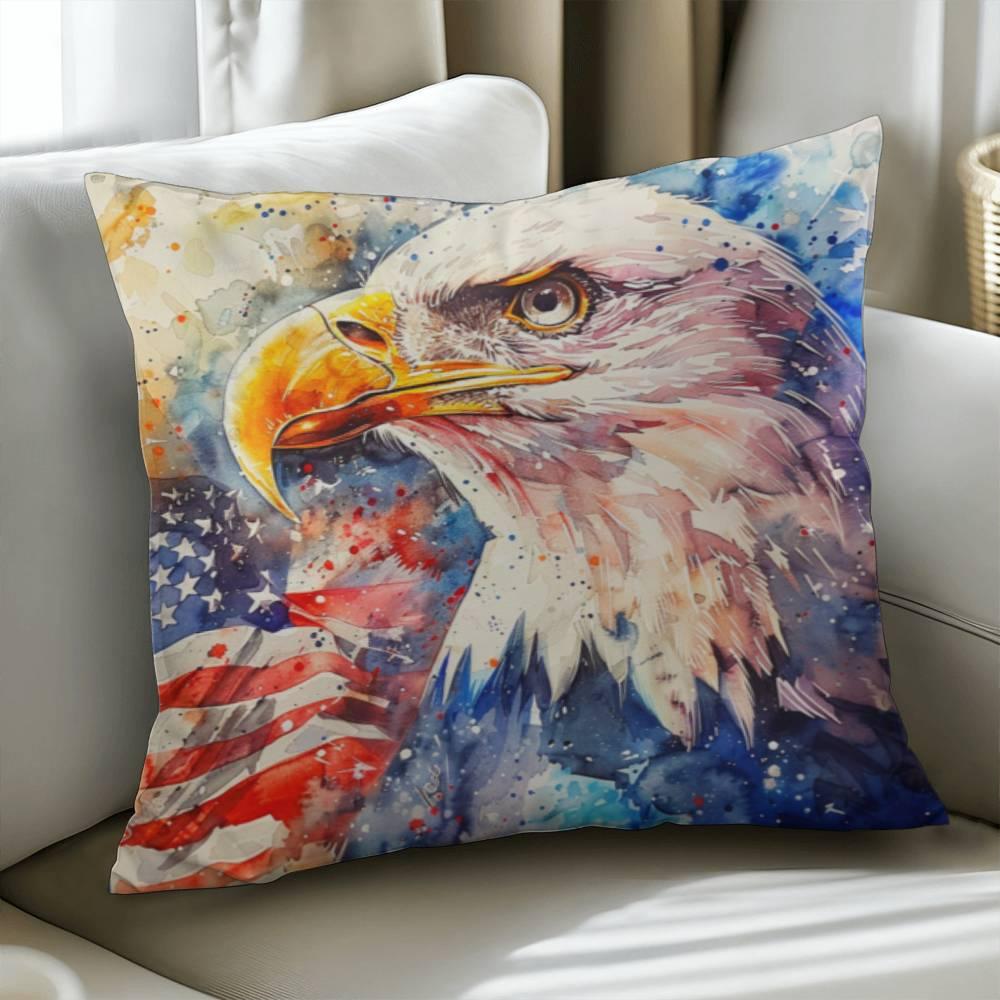 Patriotic Eagle with American Flag Pillow Cover - Mallard Moon Gift Shop
