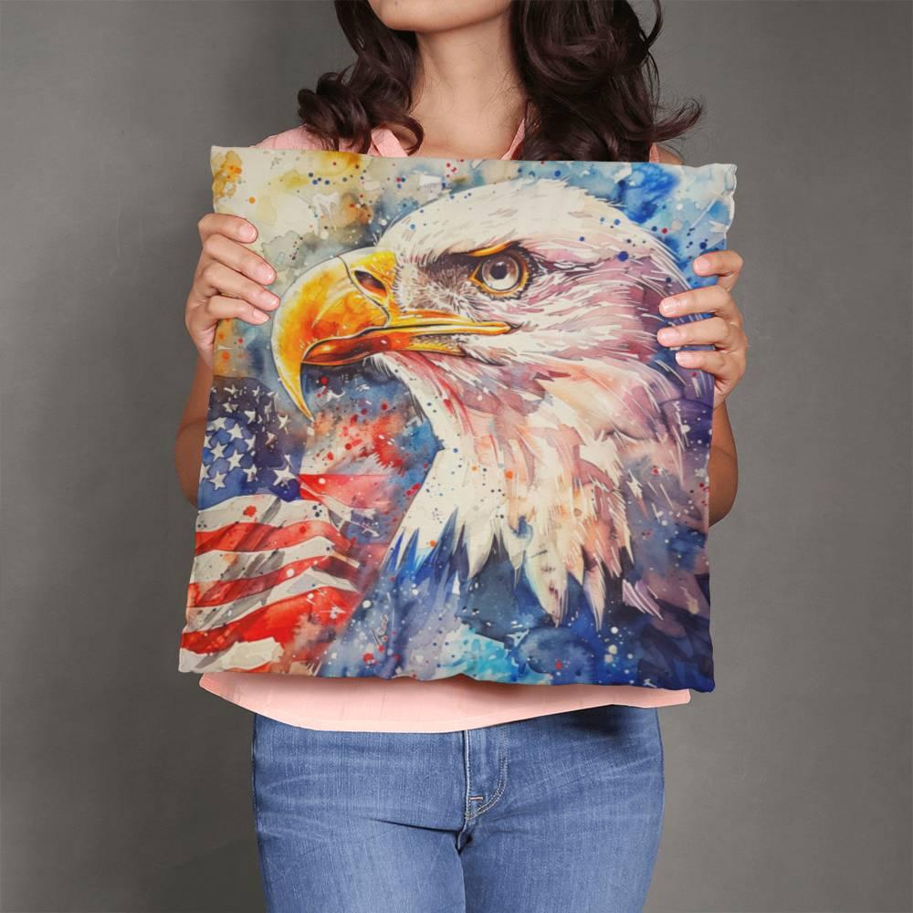 Patriotic Eagle with American Flag Pillow Cover - Mallard Moon Gift Shop