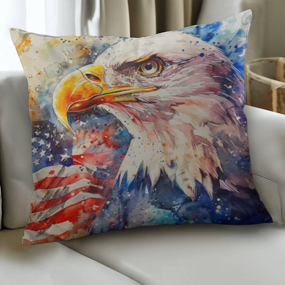 Patriotic Eagle with American Flag Pillow Cover - Mallard Moon Gift Shop