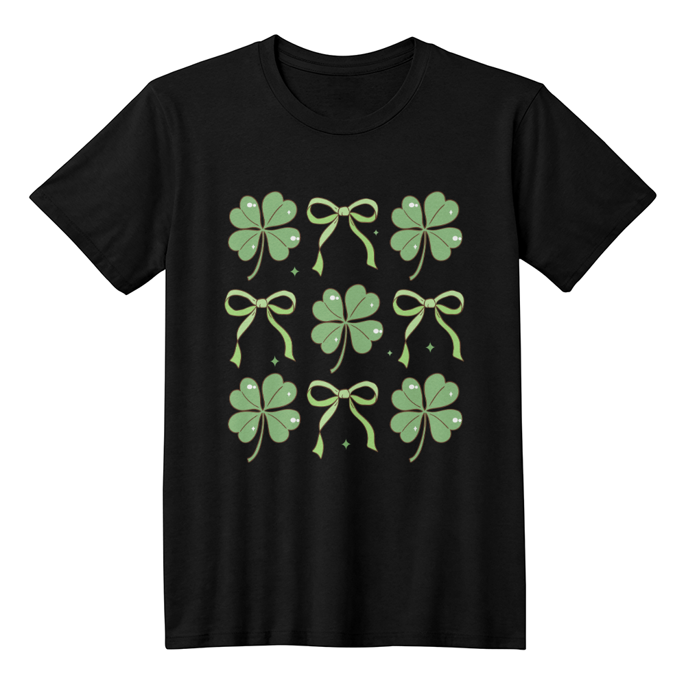 Women's St. Patrick's Day T-Shirt – Lucky Clover & Bow Design – Soft Cotton Crew Neck Tee – Irish Lass Holiday Shirt - Mallard Moon Gift Shop