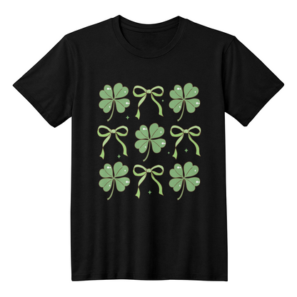 Women's St. Patrick's Day T-Shirt – Lucky Clover & Bow Design – Soft Cotton Crew Neck Tee – Irish Lass Holiday Shirt - Mallard Moon Gift Shop