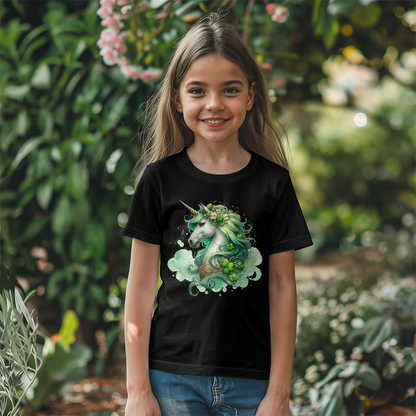 Youth St. Patrick's Day Unicorn T-Shirt – Girls Lucky Shamrock Tee – Soft Cotton Crew Neck Shirt – Irish Holiday Outfit - Mallard Moon Gift Shop
