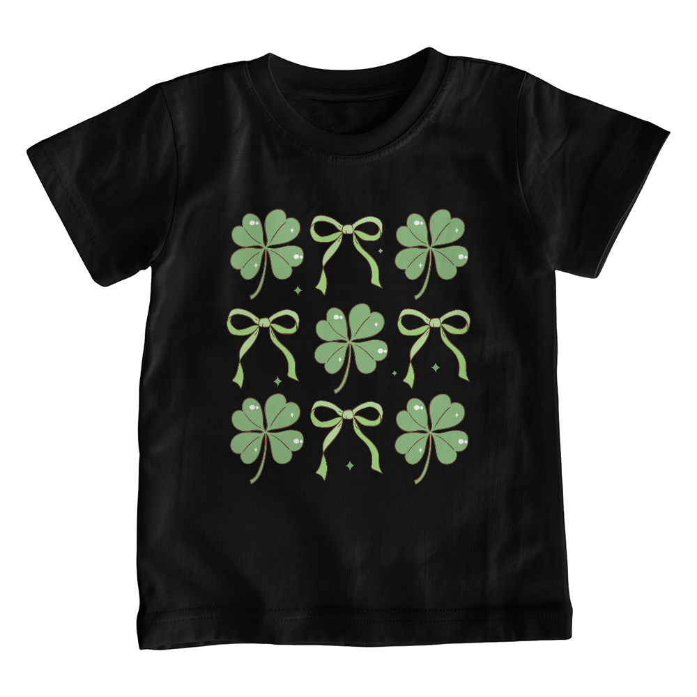 Youth St. Patrick's Day T-Shirt – Lucky Clover & Bow Design – Soft Cotton Crew Neck Tee – Irish Holiday Shirt for Girls - Mallard Moon Gift Shop