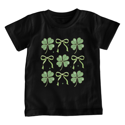 Youth St. Patrick's Day T-Shirt – Lucky Clover & Bow Design – Soft Cotton Crew Neck Tee – Irish Holiday Shirt for Girls - Mallard Moon Gift Shop