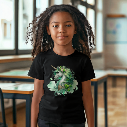 Youth St. Patrick's Day Unicorn T-Shirt – Girls Lucky Shamrock Tee – Soft Cotton Crew Neck Shirt – Irish Holiday Outfit - Mallard Moon Gift Shop