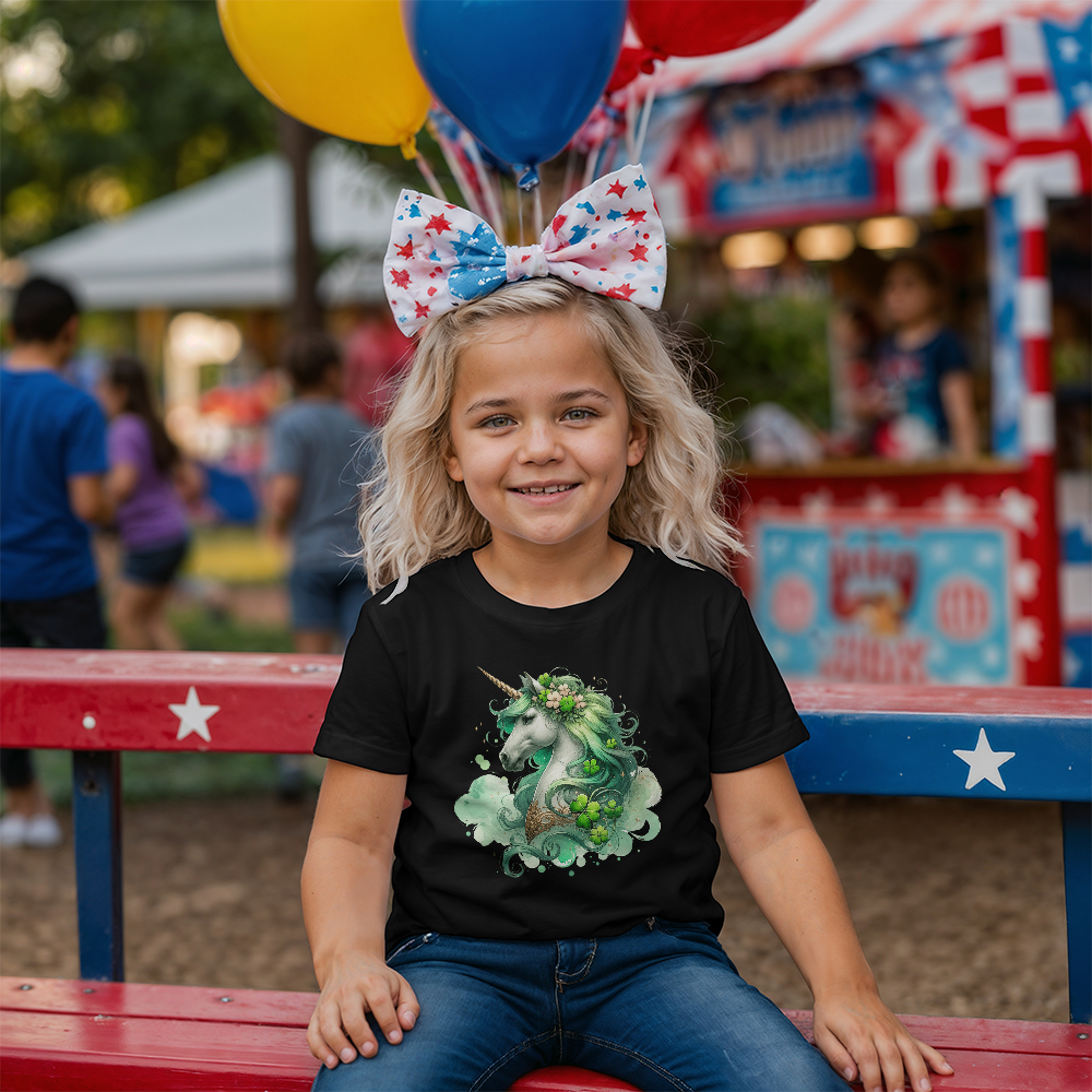 Youth St. Patrick's Day Unicorn T-Shirt – Girls Lucky Shamrock Tee – Soft Cotton Crew Neck Shirt – Irish Holiday Outfit - Mallard Moon Gift Shop