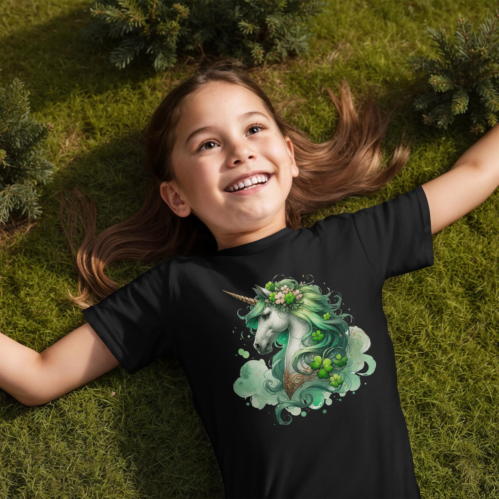 Youth St. Patrick's Day Unicorn T-Shirt – Girls Lucky Shamrock Tee – Soft Cotton Crew Neck Shirt – Irish Holiday Outfit - Mallard Moon Gift Shop