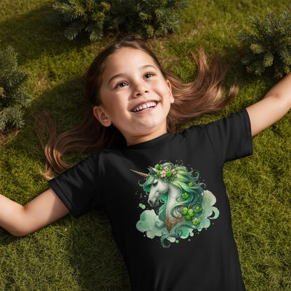 Youth St. Patrick's Day Unicorn T-Shirt – Girls Lucky Shamrock Tee – Soft Cotton Crew Neck Shirt – Irish Holiday Outfit - Mallard Moon Gift Shop