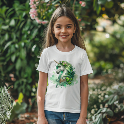 Youth St. Patrick's Day Unicorn T-Shirt – Girls Lucky Shamrock Tee – Soft Cotton Crew Neck Shirt – Irish Holiday Outfit - Mallard Moon Gift Shop
