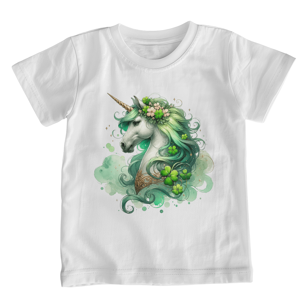 Youth St. Patrick's Day Unicorn T-Shirt – Girls Lucky Shamrock Tee – Soft Cotton Crew Neck Shirt – Irish Holiday Outfit - Mallard Moon Gift Shop