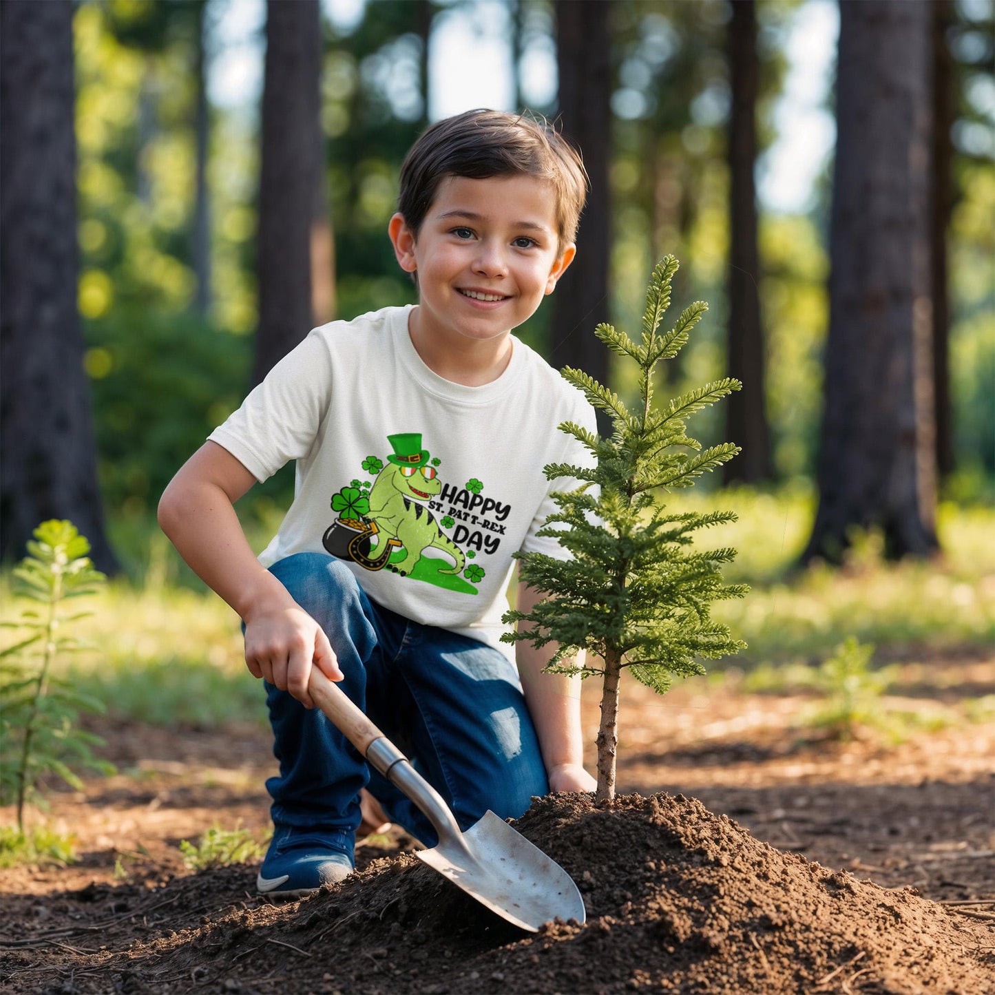 Kids St. Patrick's Day T-Shirt – Cute T-Rex Leprechaun Design – Boys & Girls Irish Holiday Shirt – Soft Cotton Crew Neck Tee - Mallard Moon Gift Shop