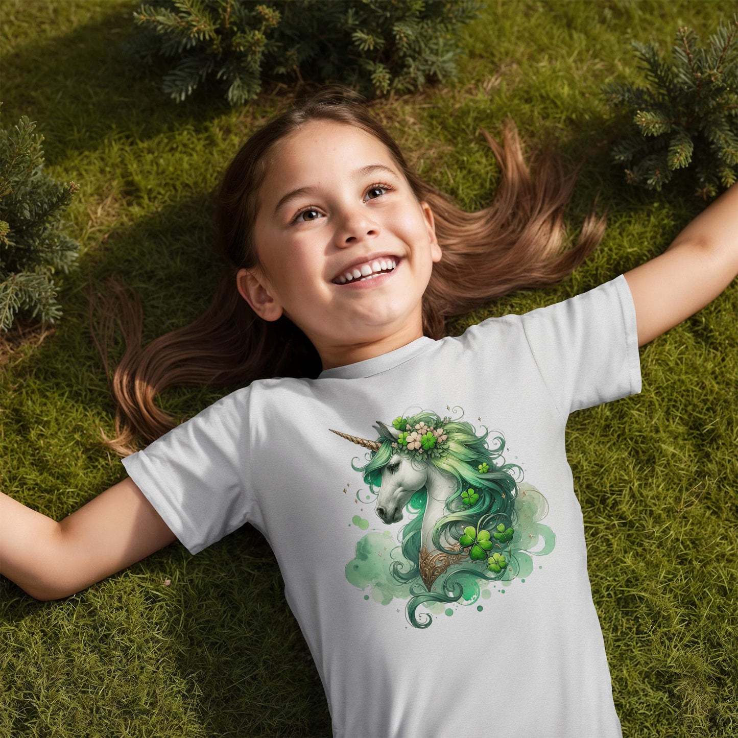 Youth St. Patrick's Day Unicorn T-Shirt – Girls Lucky Shamrock Tee – Soft Cotton Crew Neck Shirt – Irish Holiday Outfit - Mallard Moon Gift Shop