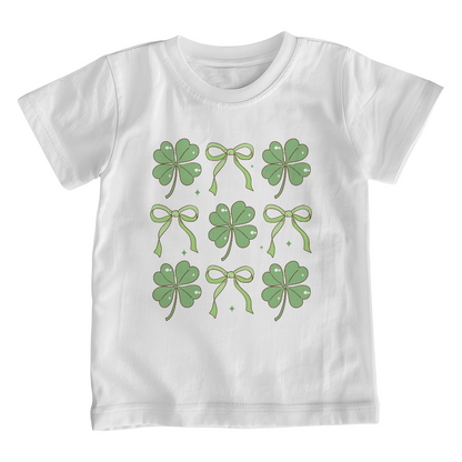 Youth St. Patrick's Day T-Shirt – Lucky Clover & Bow Design – Soft Cotton Crew Neck Tee – Irish Holiday Shirt for Girls - Mallard Moon Gift Shop