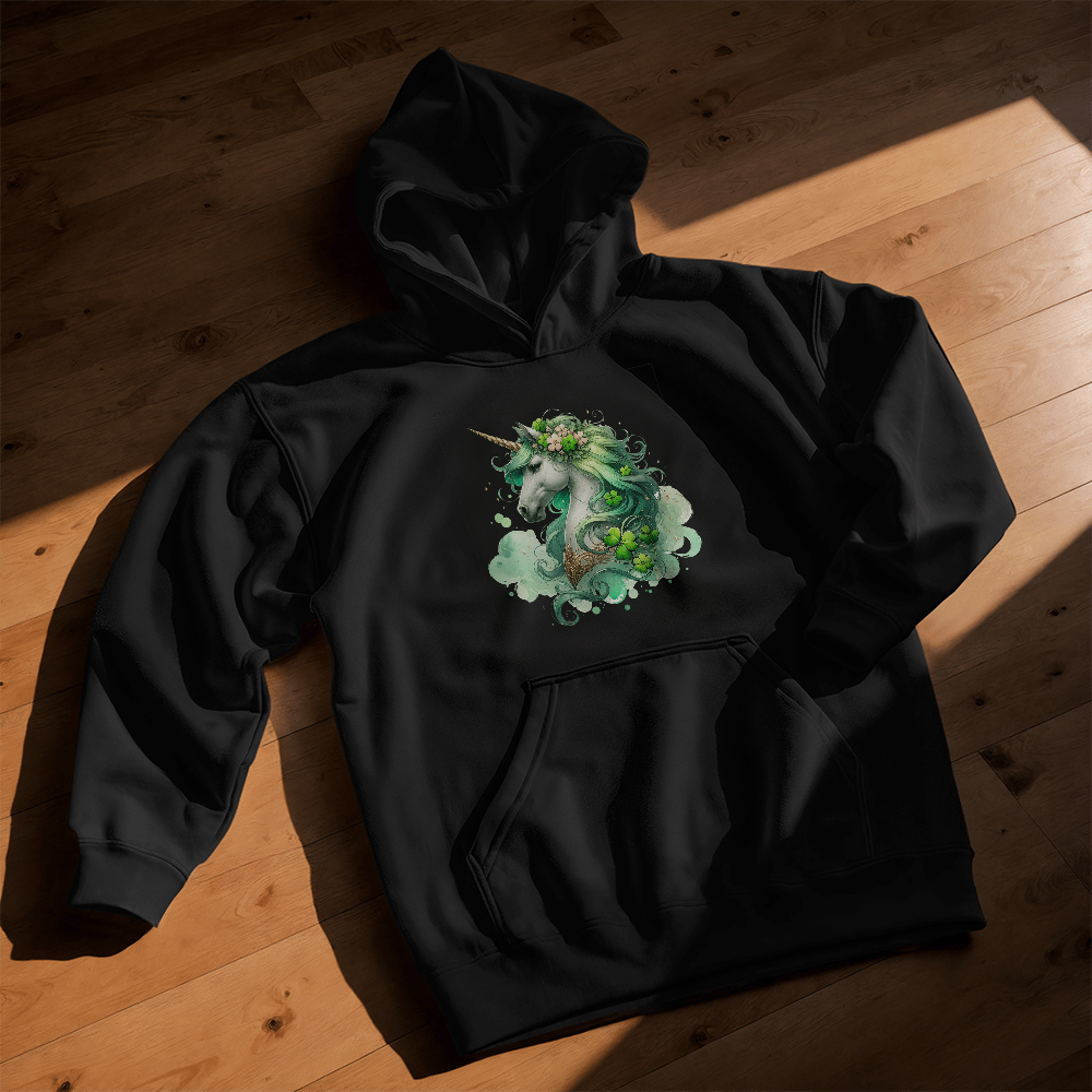 Youth Unicorn Pullover Hoodie – St. Patrick's Day Lucky Shamrock Sweatshirt – Soft Cotton Blend Fleece – Girls & Boys Cozy Hoodie - Mallard Moon Gift Shop