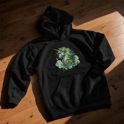 Youth Unicorn Pullover Hoodie – St. Patrick's Day Lucky Shamrock Sweatshirt – Soft Cotton Blend Fleece – Girls & Boys Cozy Hoodie - Mallard Moon Gift Shop