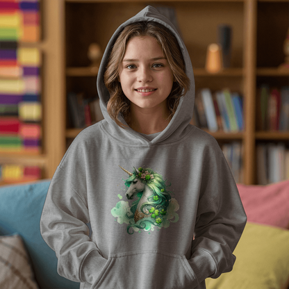 Youth Unicorn Pullover Hoodie – St. Patrick's Day Lucky Shamrock Sweatshirt – Soft Cotton Blend Fleece – Girls & Boys Cozy Hoodie - Mallard Moon Gift Shop