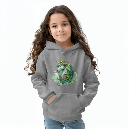 Youth Unicorn Pullover Hoodie – St. Patrick's Day Lucky Shamrock Sweatshirt – Soft Cotton Blend Fleece – Girls & Boys Cozy Hoodie - Mallard Moon Gift Shop