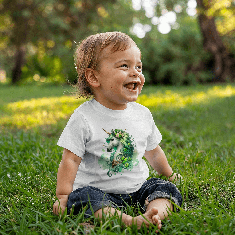 Toddler St. Patrick's Day Unicorn T-Shirt – Cute Irish Fantasy Tee – Soft Cotton Crew Neck Shirt – Lucky Shamrock Design for Girls - Mallard Moon Gift Shop