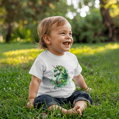 Toddler St. Patrick's Day Unicorn T-Shirt – Cute Irish Fantasy Tee – Soft Cotton Crew Neck Shirt – Lucky Shamrock Design for Girls - Mallard Moon Gift Shop