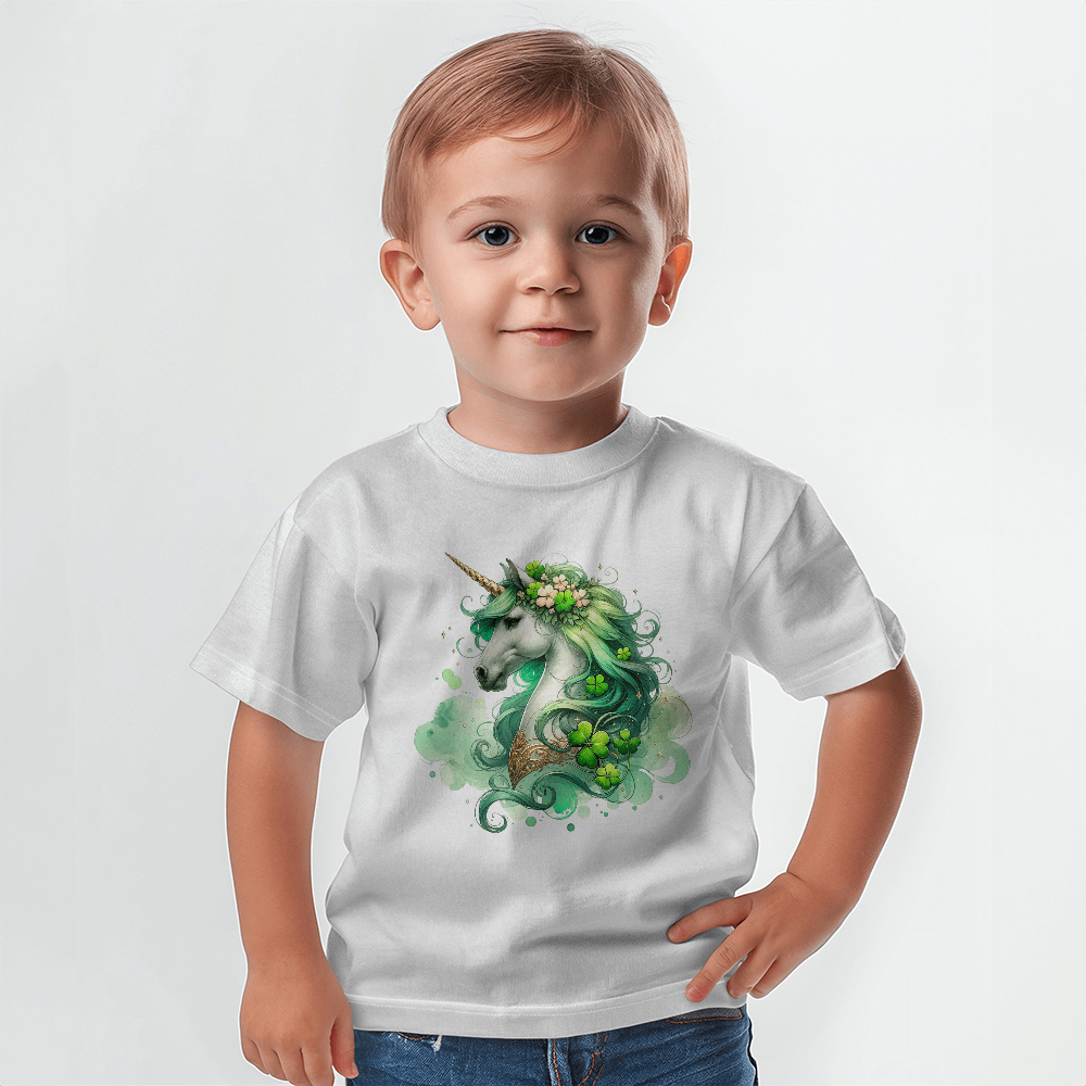 Toddler St. Patrick's Day Unicorn T-Shirt – Cute Irish Fantasy Tee – Soft Cotton Crew Neck Shirt – Lucky Shamrock Design for Girls - Mallard Moon Gift Shop