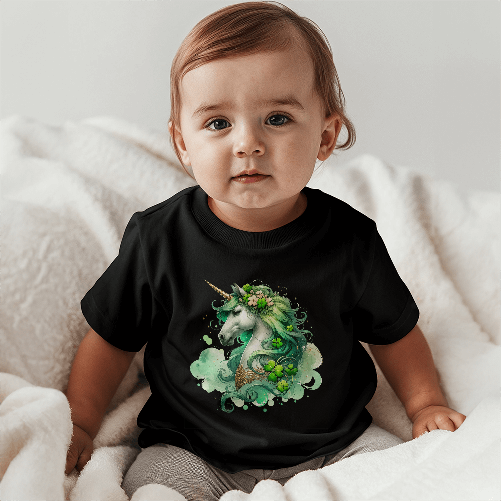 Toddler St. Patrick's Day Unicorn T-Shirt – Cute Irish Fantasy Tee – Soft Cotton Crew Neck Shirt – Lucky Shamrock Design for Girls - Mallard Moon Gift Shop