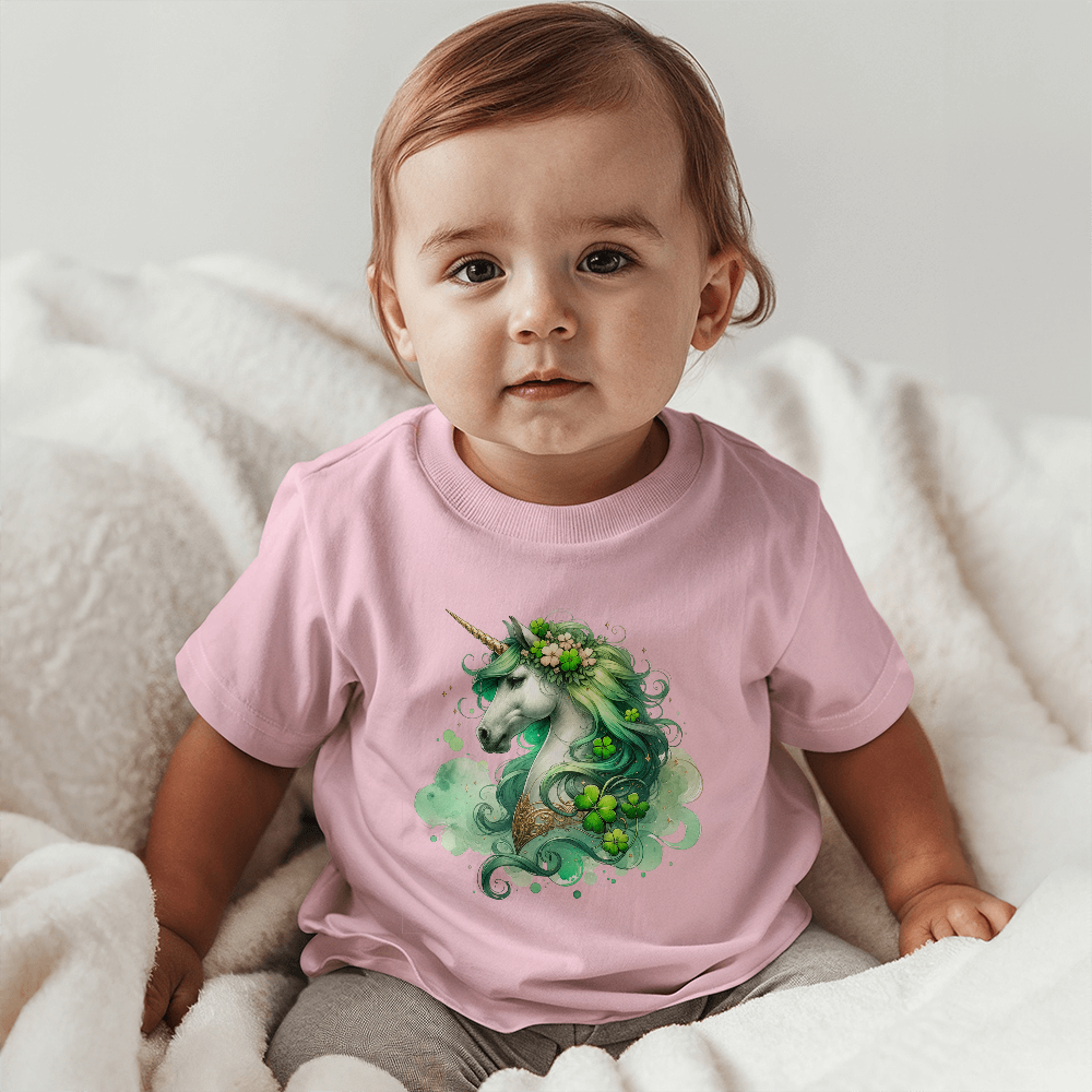 Toddler St. Patrick's Day Unicorn T-Shirt – Cute Irish Fantasy Tee – Soft Cotton Crew Neck Shirt – Lucky Shamrock Design for Girls - Mallard Moon Gift Shop