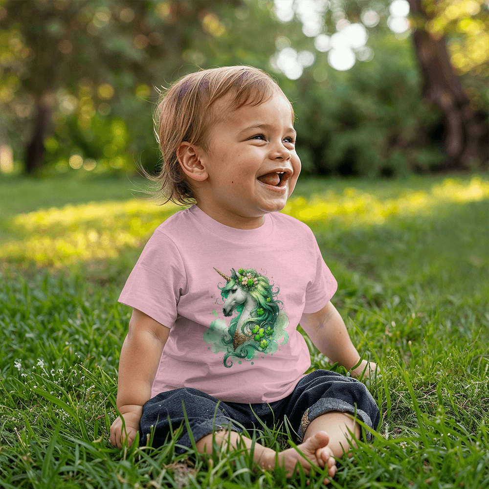Toddler St. Patrick's Day Unicorn T-Shirt – Cute Irish Fantasy Tee – Soft Cotton Crew Neck Shirt – Lucky Shamrock Design for Girls - Mallard Moon Gift Shop