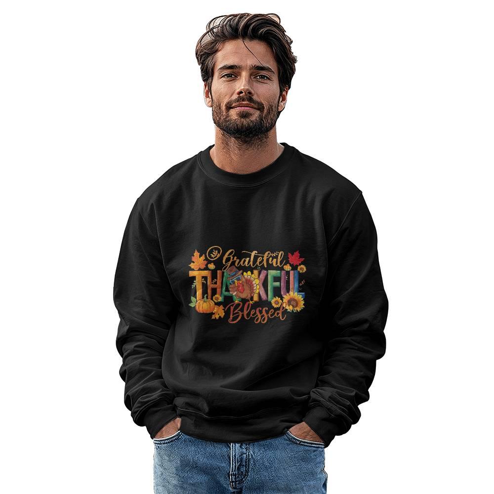 Grateful Thankful Blessed Thanksgiving Sweatshirt - Mallard Moon Gift Shop