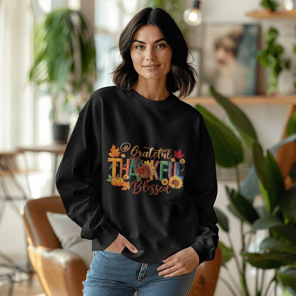 Grateful Thankful Blessed Thanksgiving Sweatshirt - Mallard Moon Gift Shop