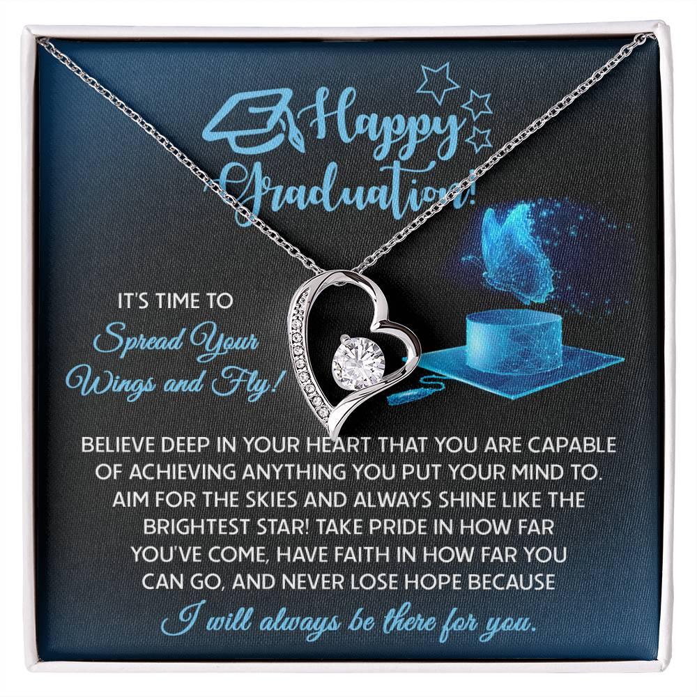 Graduation Gift for Her Spread Your Wings and Fly Forever Love Heart Pendant Necklace with Gift Box - Mallard Moon Gift Shop