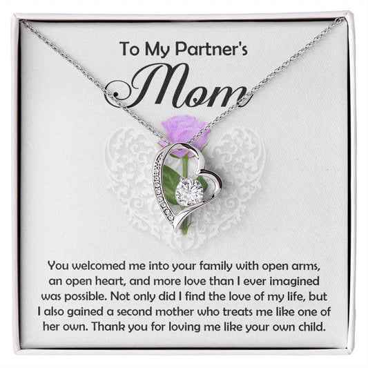 To My Partner's Mom You Welcomed me with Open Arms and an Open Heart Pendant Necklace - Mallard Moon Gift Shop