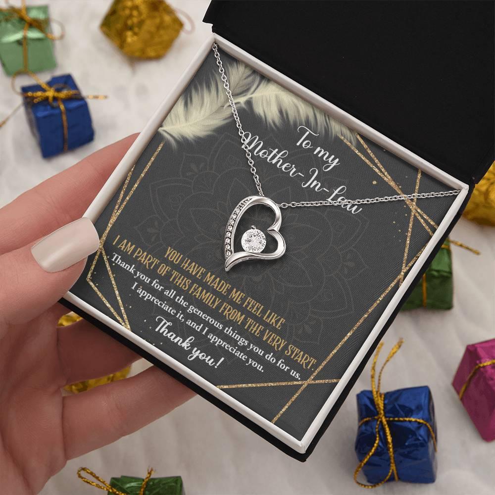 To Mother-In-Law I Appreciate All The Things You Do For Us Forever Love Heart Pendant Necklace - Mallard Moon Gift Shop