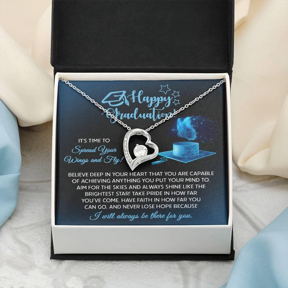 Graduation Gift for Her Spread Your Wings and Fly Forever Love Heart Pendant Necklace with Gift Box - Mallard Moon Gift Shop