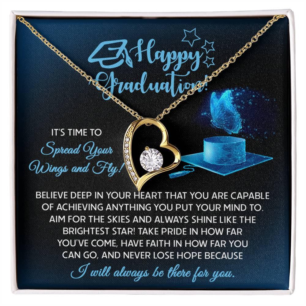Graduation Gift for Her Spread Your Wings and Fly Forever Love Heart Pendant Necklace with Gift Box - Mallard Moon Gift Shop